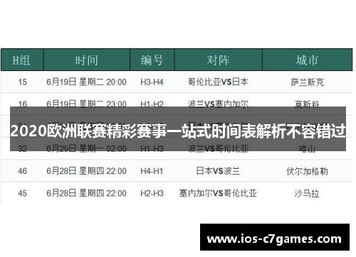 2020欧洲联赛精彩赛事一站式时间表解析不容错过